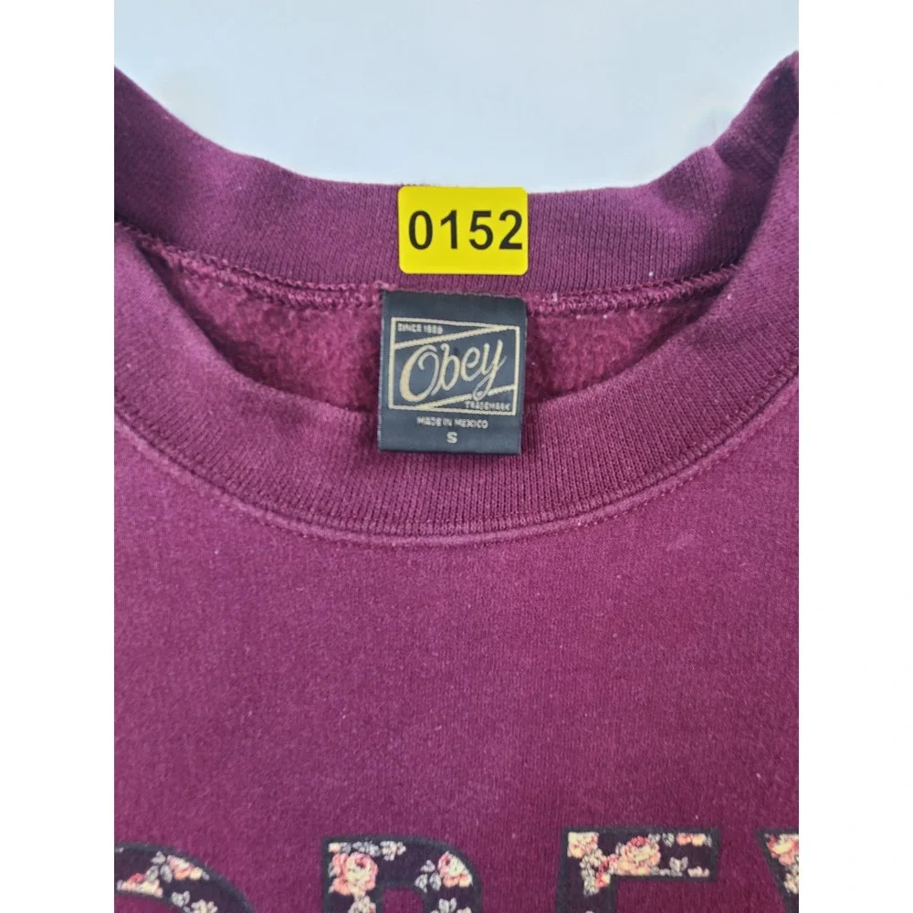 Obey Worldwide Sweatshirt Womens Small Maroon Floral Logo Streetwear Crew Neck - Picture 5 of 5